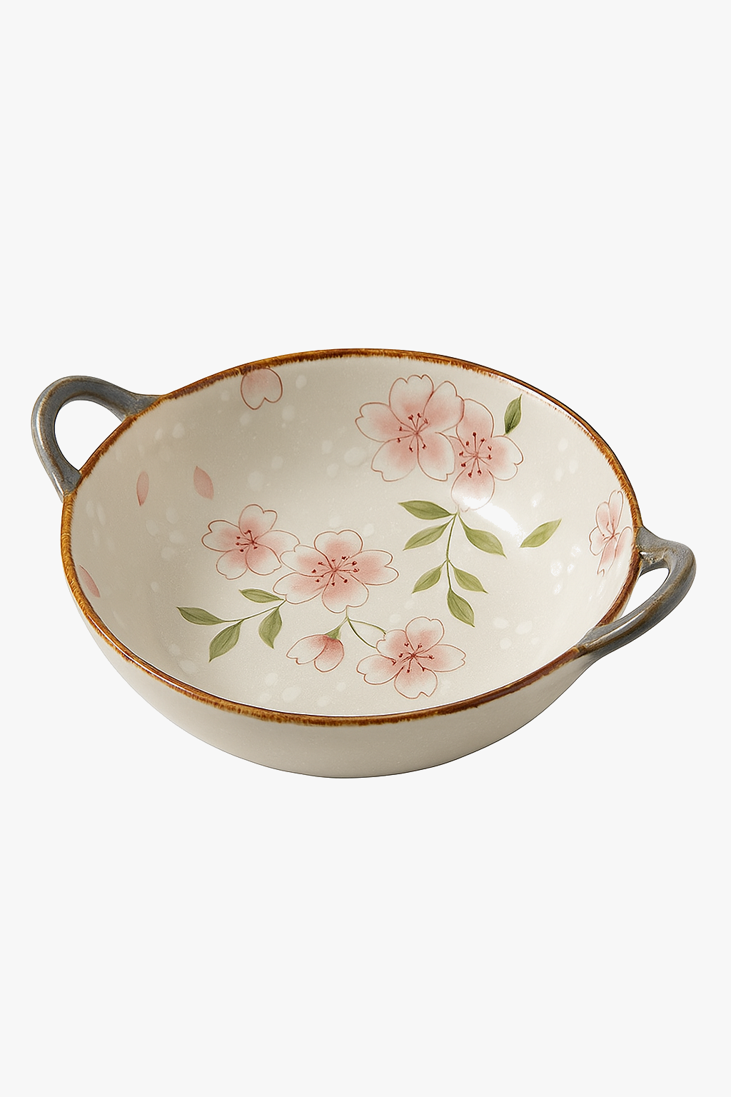 Japanese ceramic bowl handle floral pattern 19cm