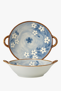 Japanese ceramic bowl 19 cm handle floral pattern