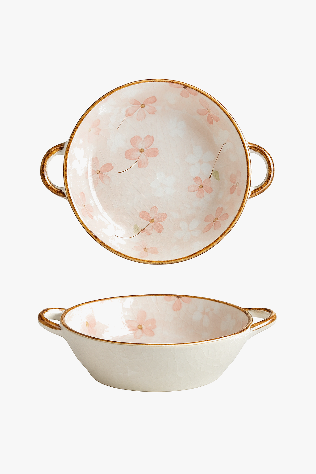Japanese bowl ceramic handle floral pattern microwave