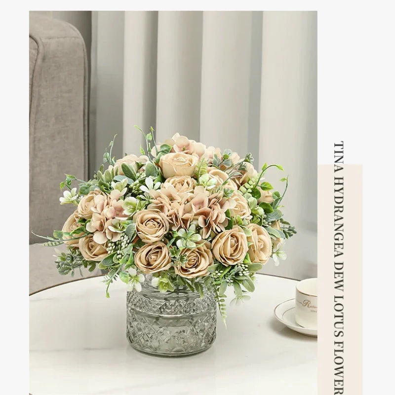 Bouquet of artificial pink flowers and decorative hortensias for Saint-valentin - view 3