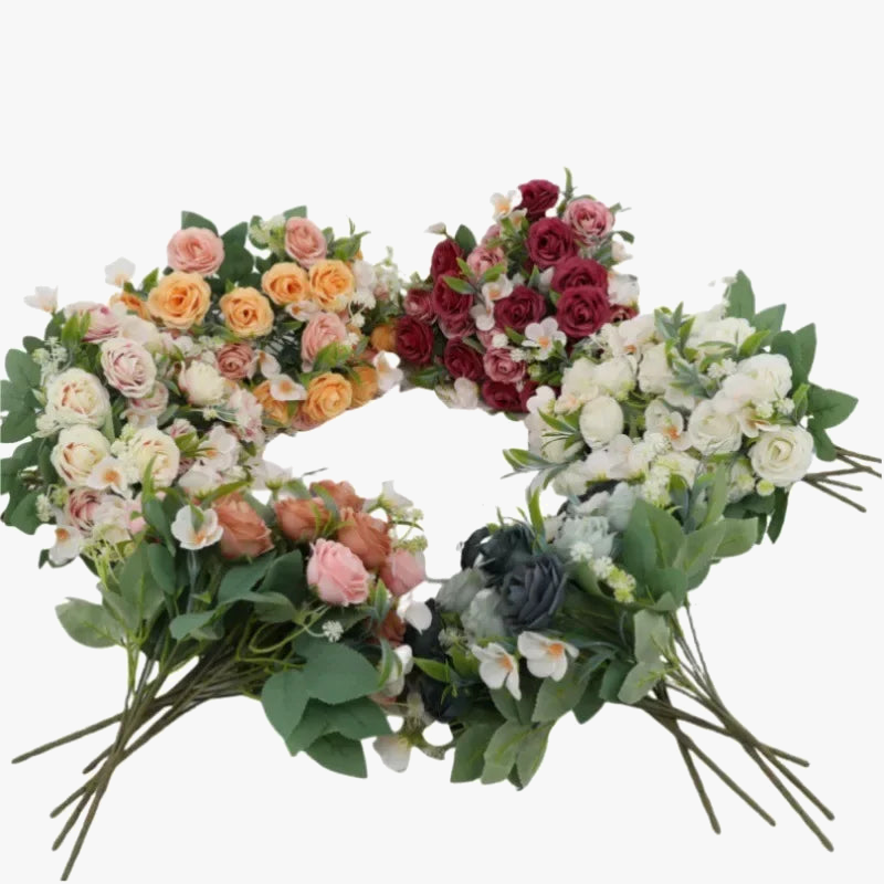Set of 3 Artificial Silk Rose Bouquets with Plastic Stems