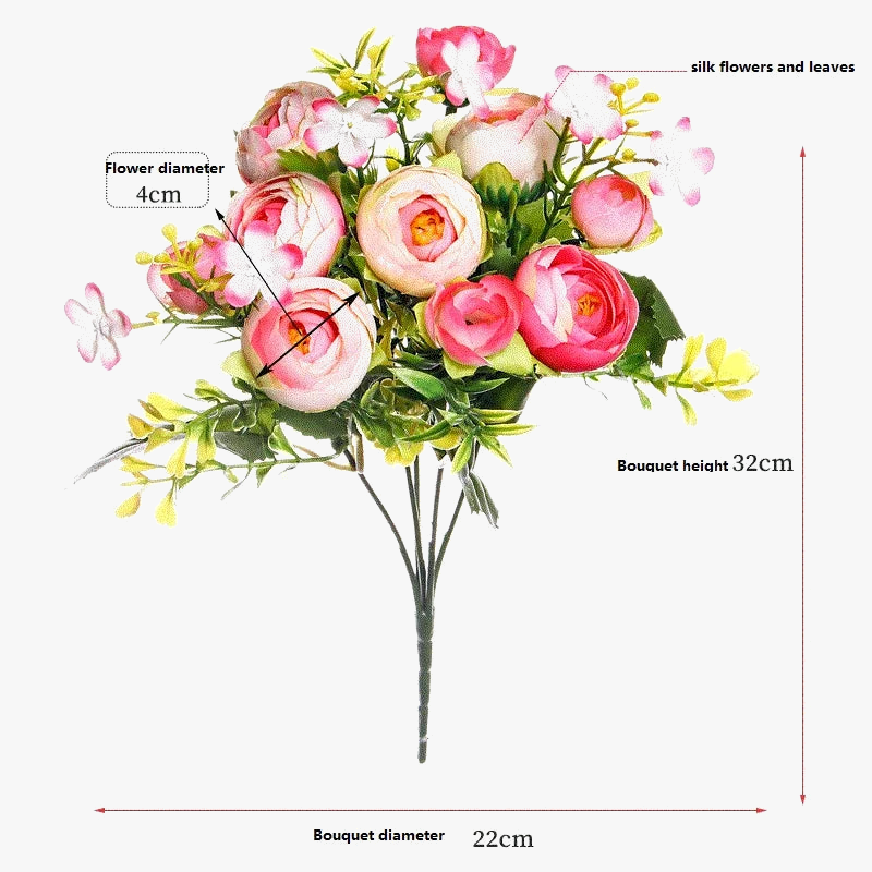 Artificial Silk Rose Bouquet, 32 cm, in Purple, Blue or Champagne