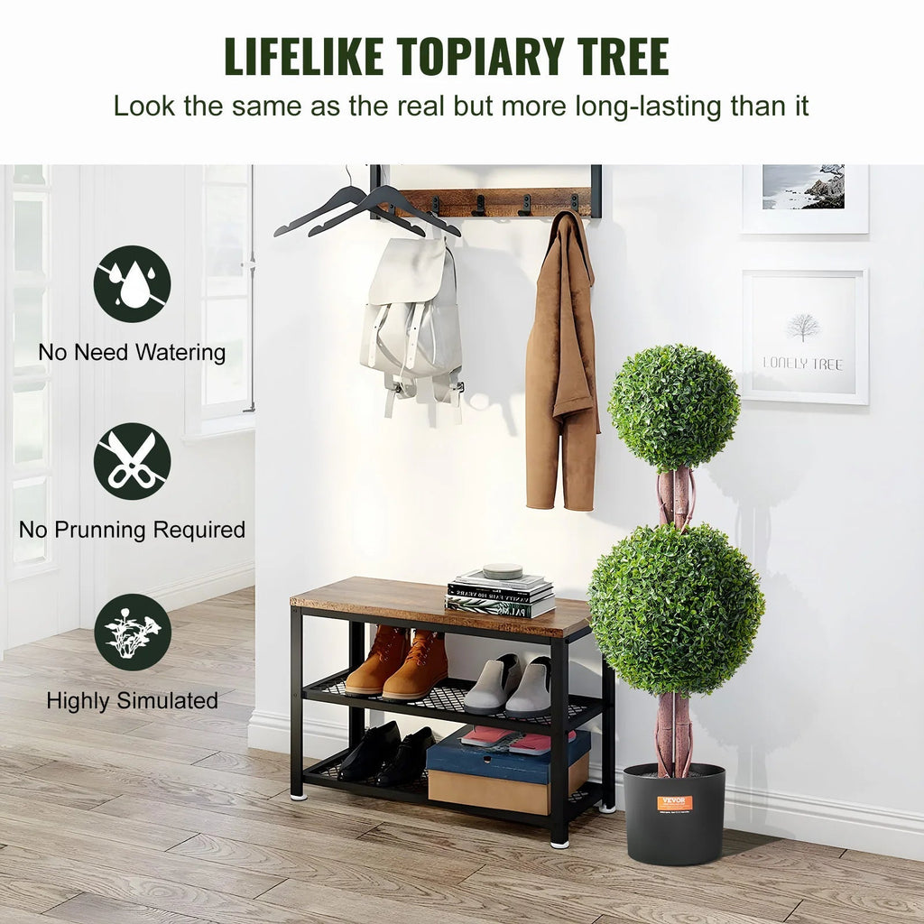 Double ball topiary artificial box with foliage and decorative pot - view 2