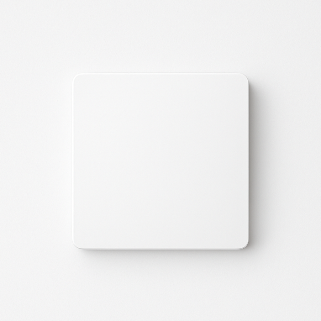 Flat socket cover in matt white steel and rounded edges