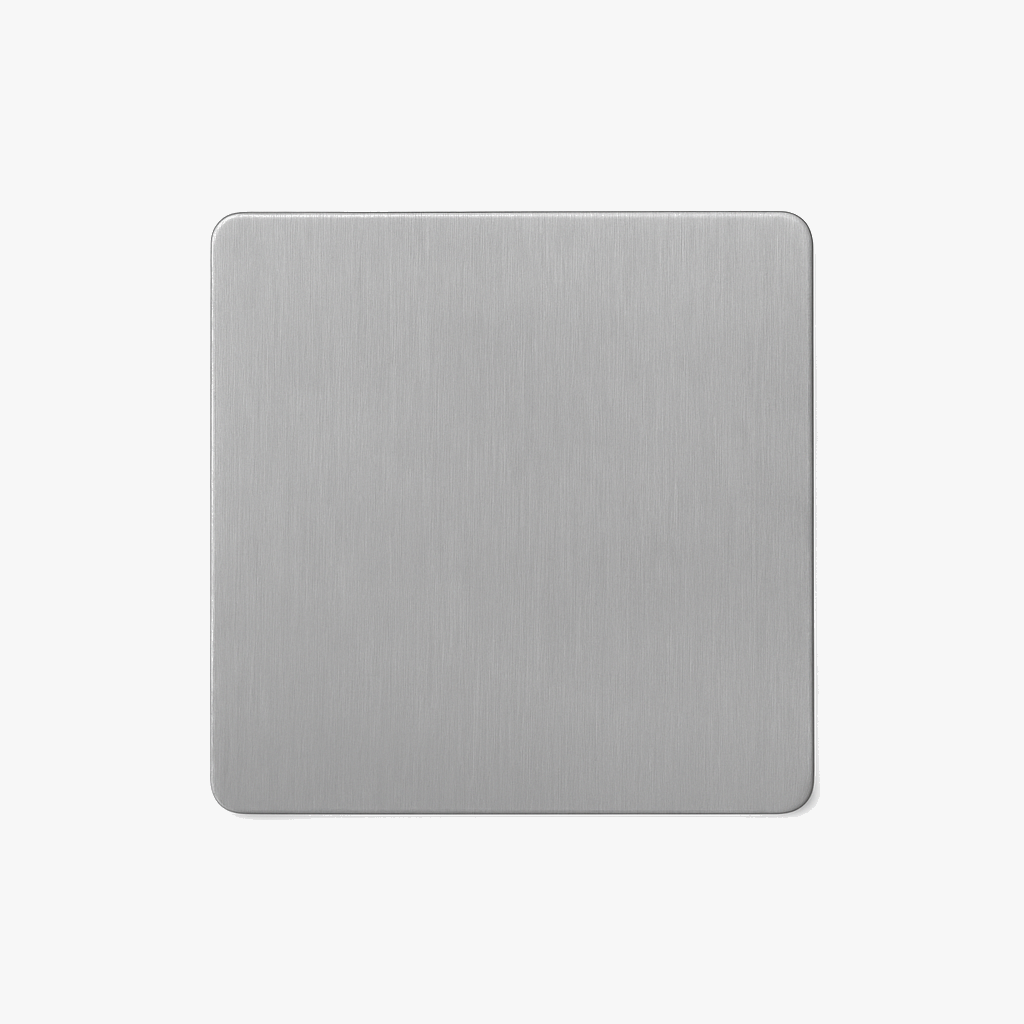 Brushed Light Gray Steel Blank Outlet Cover Plate, Design 2