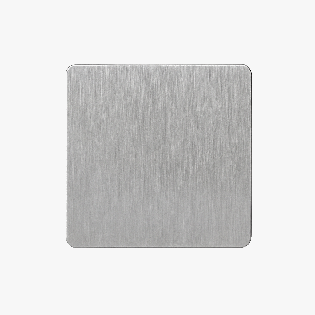 Brushed Light Gray Steel Blank Outlet Cover Plate, Design 1