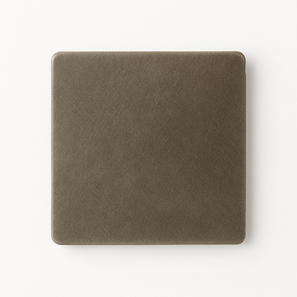 Flat socket cover in grey steel aged rounded edges