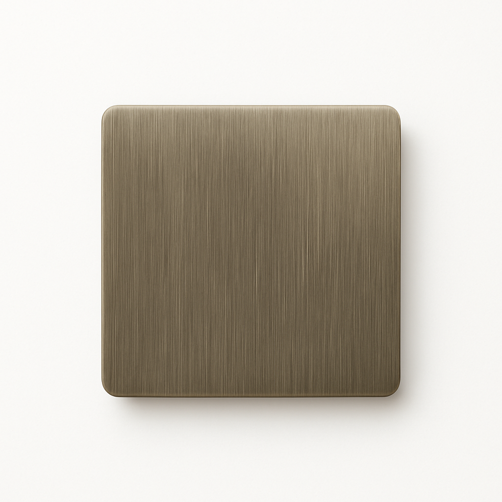 Flat socket cover in brushed grey steel rounded edges
