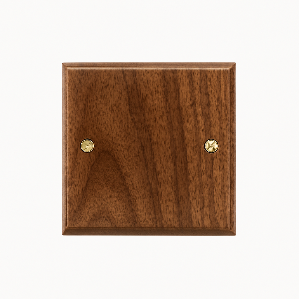 Natural Wood Flat Socket Cover with Gold Screws 86 X 86 mm
