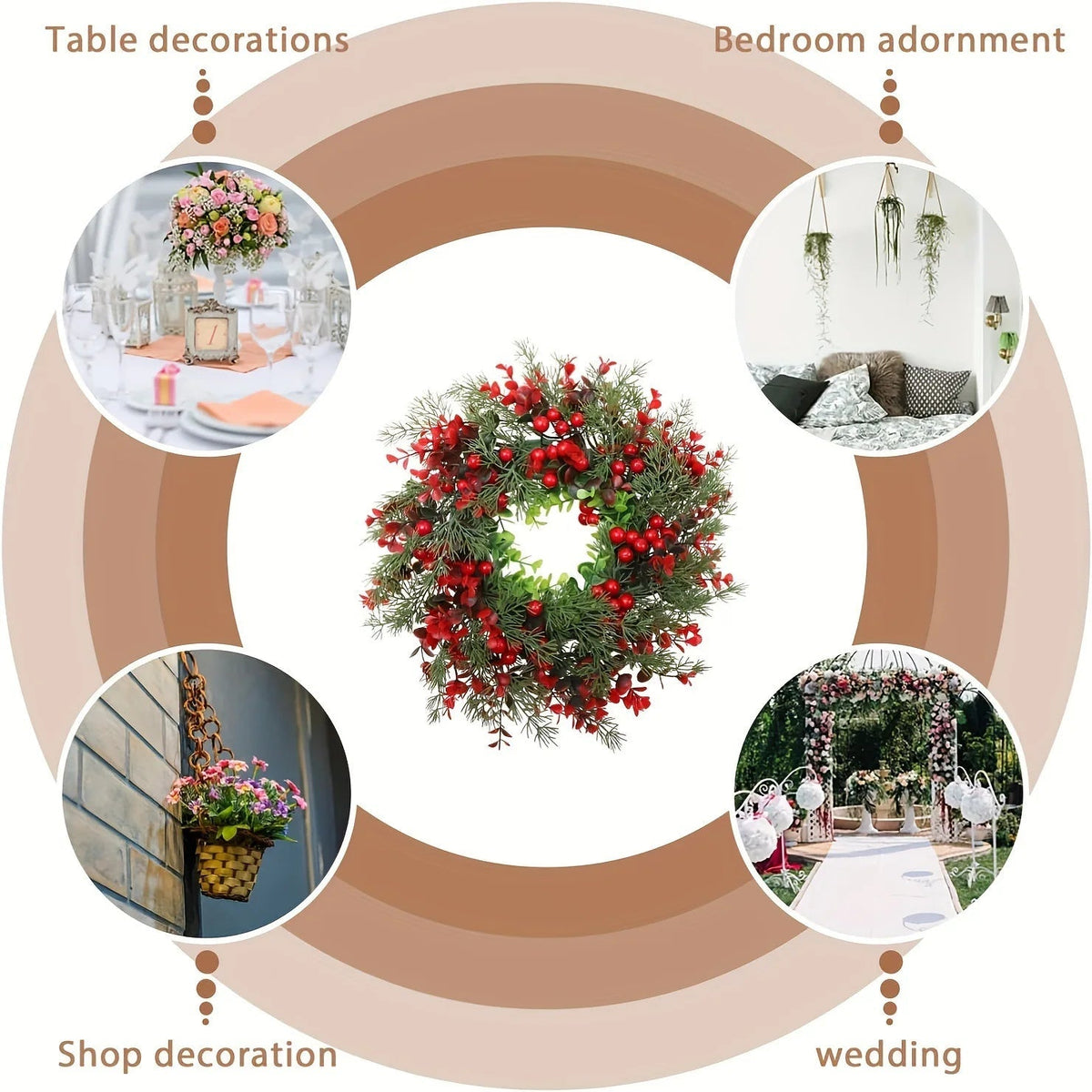 Artificial Christmas crown with decorative red berries - view 5
