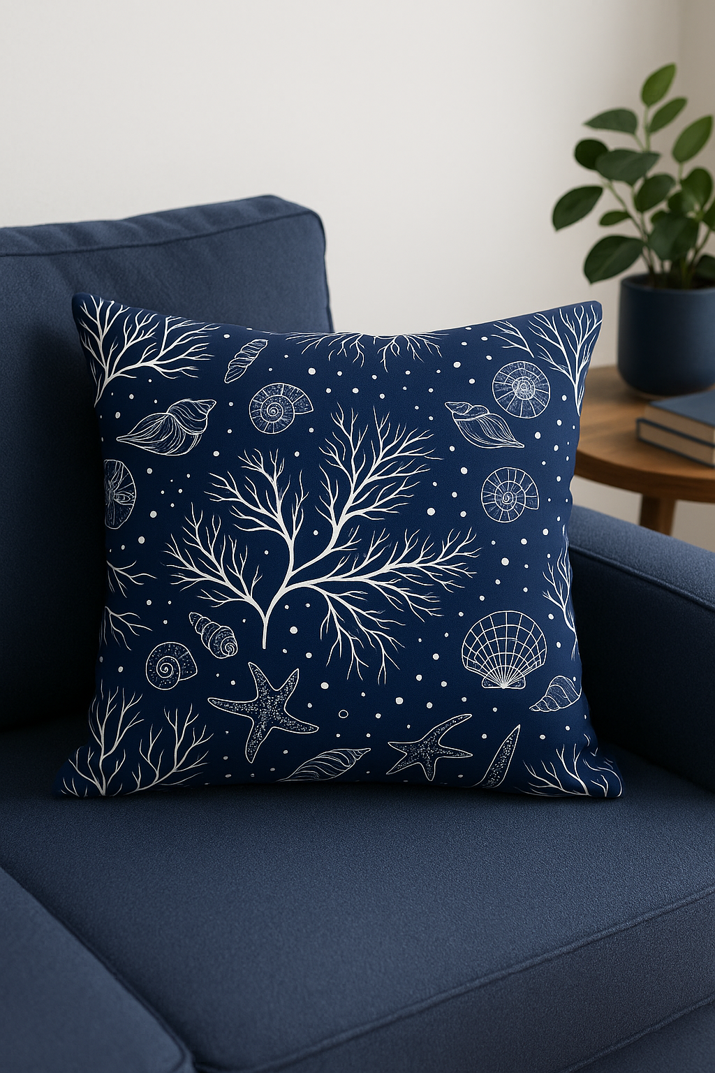 Geometric navy blue cushion for sofa or bed - view 2