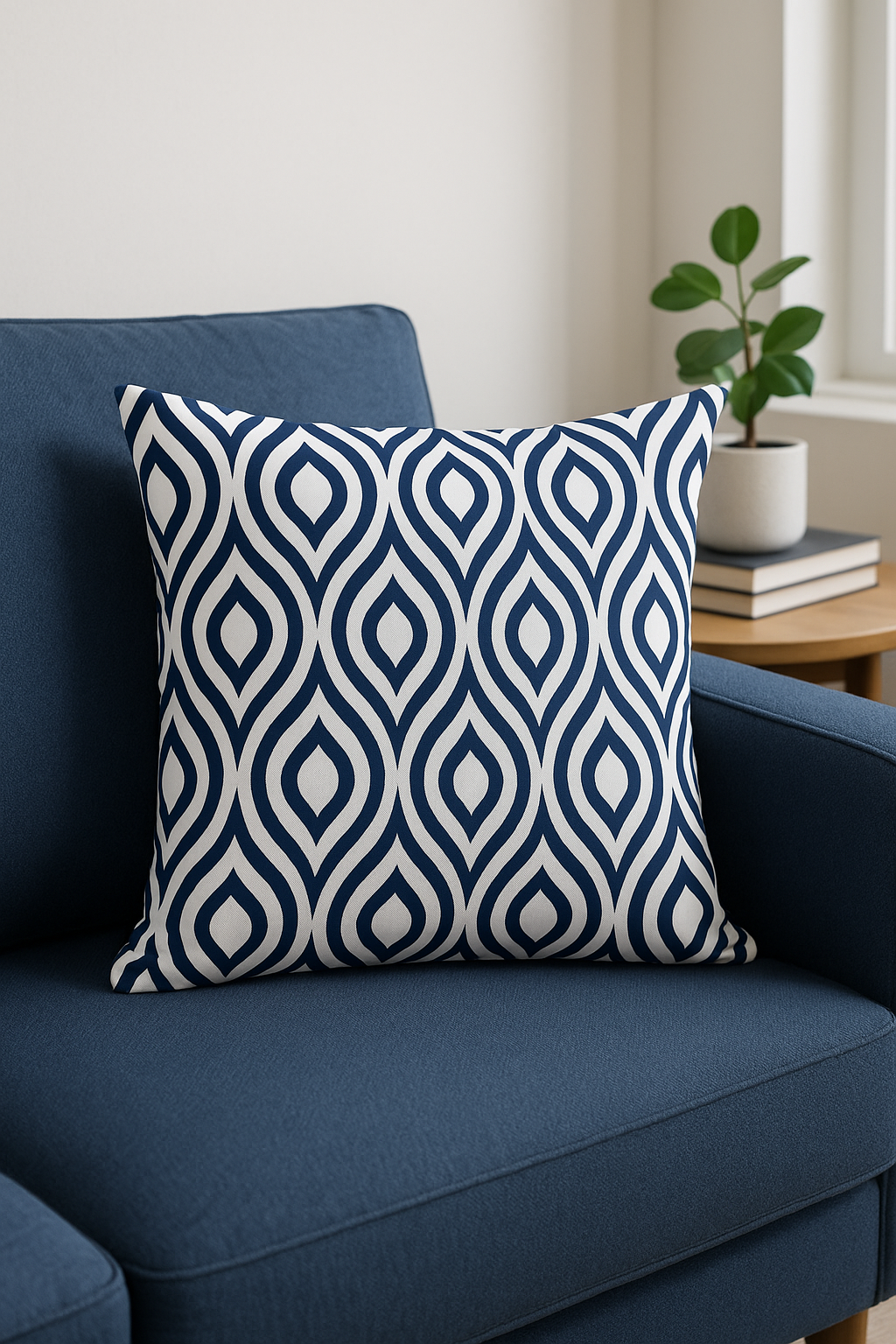 Deep Blue Geometric Print Throw Pillow, Design 3 - view 2