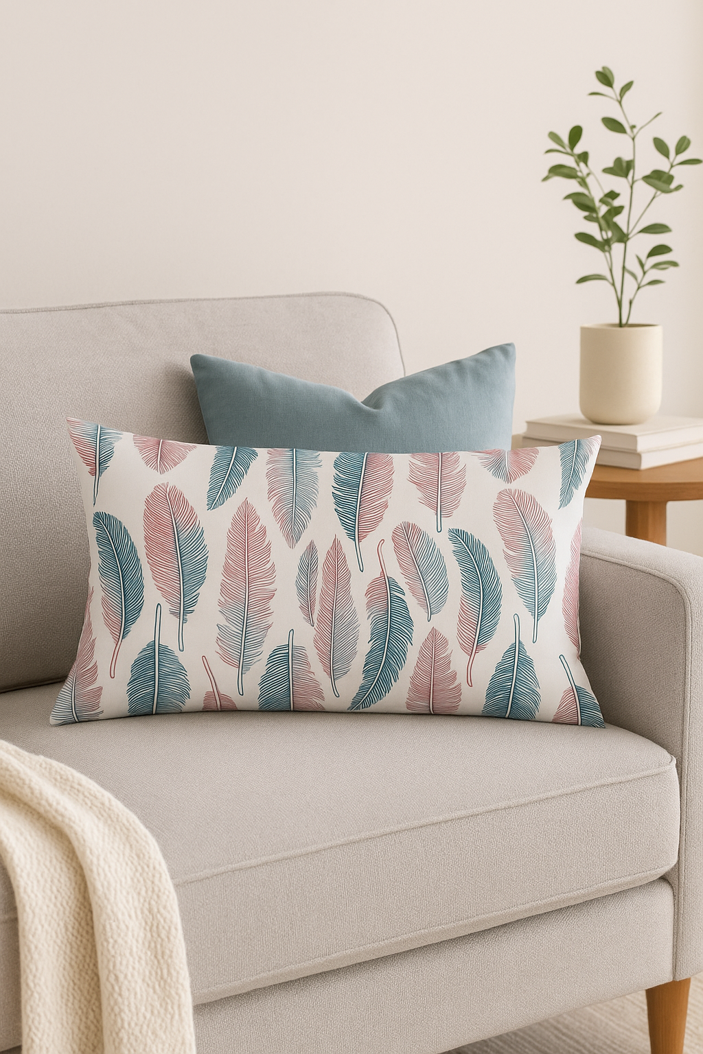 Decorative cushion pattern feathers 30 x 50 cm for interior - view 2
