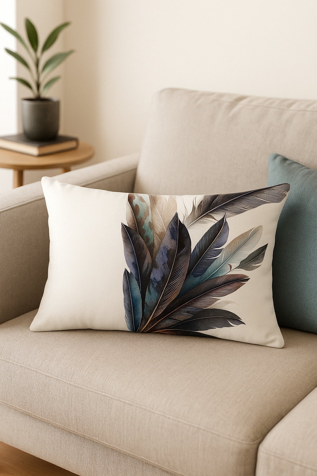 Decorative cushion rectangle pattern feathers 30x50 cm - view 2