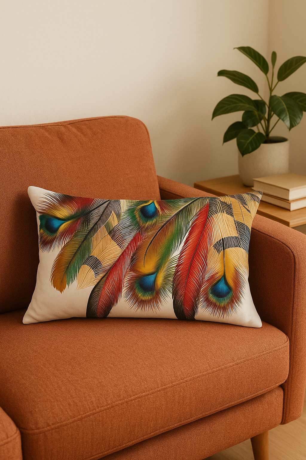 Elegant Feather Print Rectangular Cushion 30x50cm - view 2