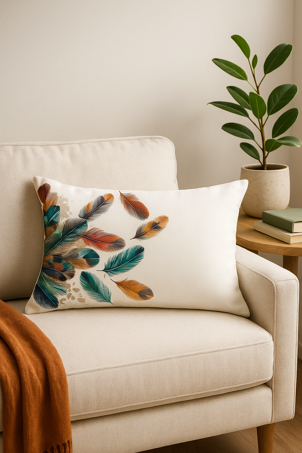 Rectangular Feather-Print Cushion Cover, 30 X 50 cm, Style Eight - view 2
