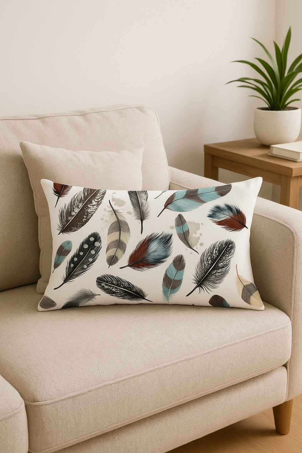 Rectangular Feather-Print Cushion Cover, 30 X 50 cm, Style Five - view 2