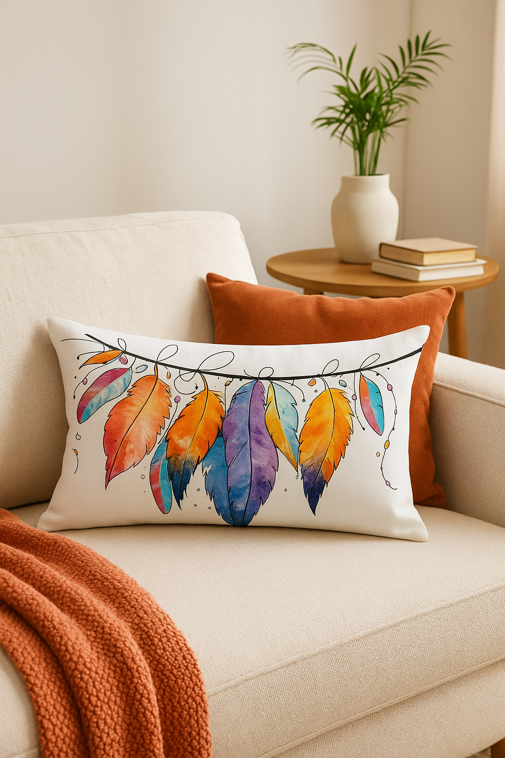 Feather-Motif Rectangular Cushion Cover, 30x50 cm, Style Six - view 2