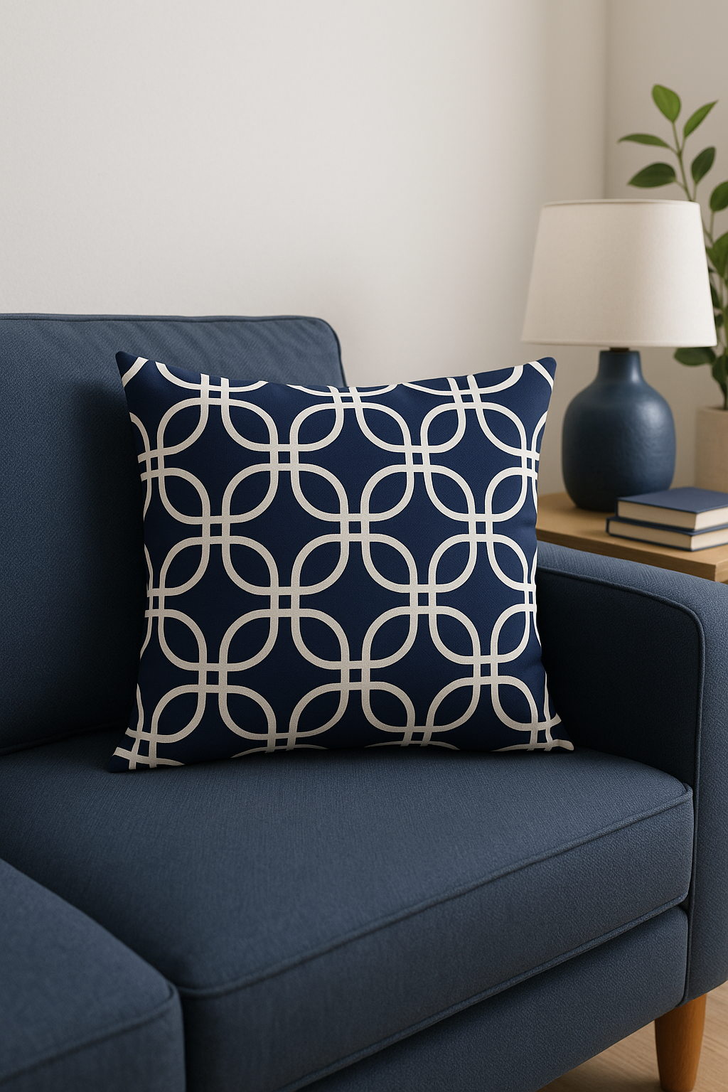 Graphic Navy Blue Geometric Cushion Cover - view 2