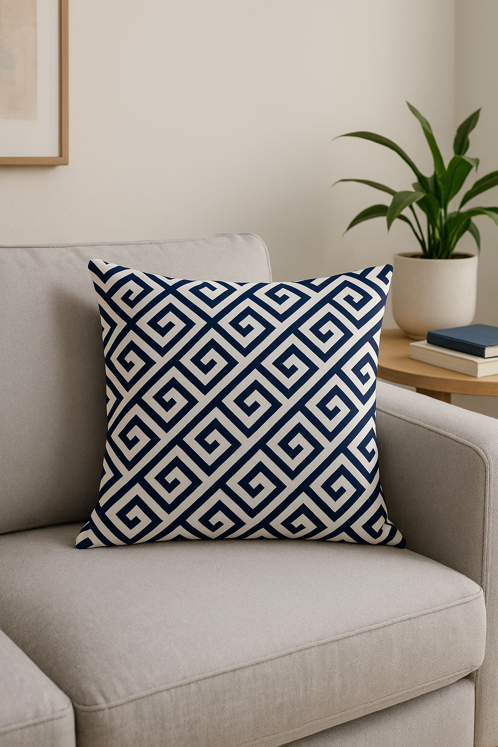 Chic Navy Blue Geometric Cushion Cover for Home Decor - view 2