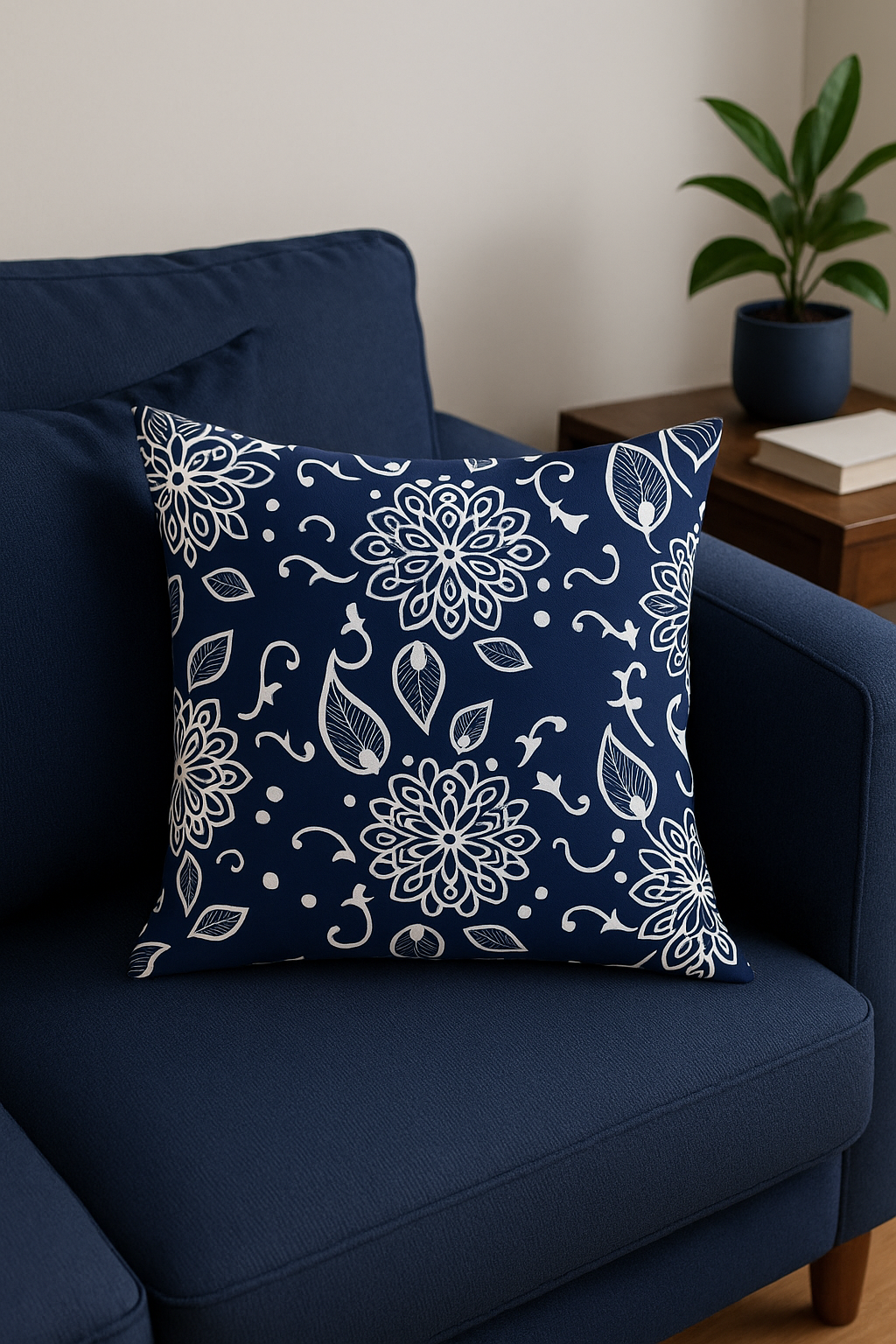 Structured Navy Blue Geometric Cushion Cover - view 2