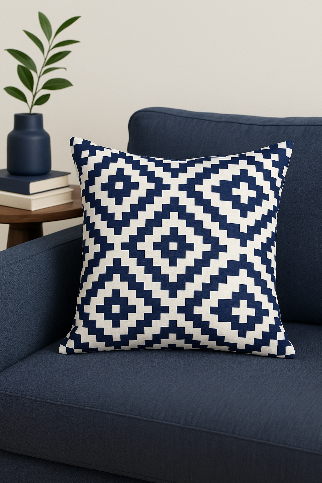 Timeless Navy Blue Geometric Cushion Cover, Design 3 - view 2