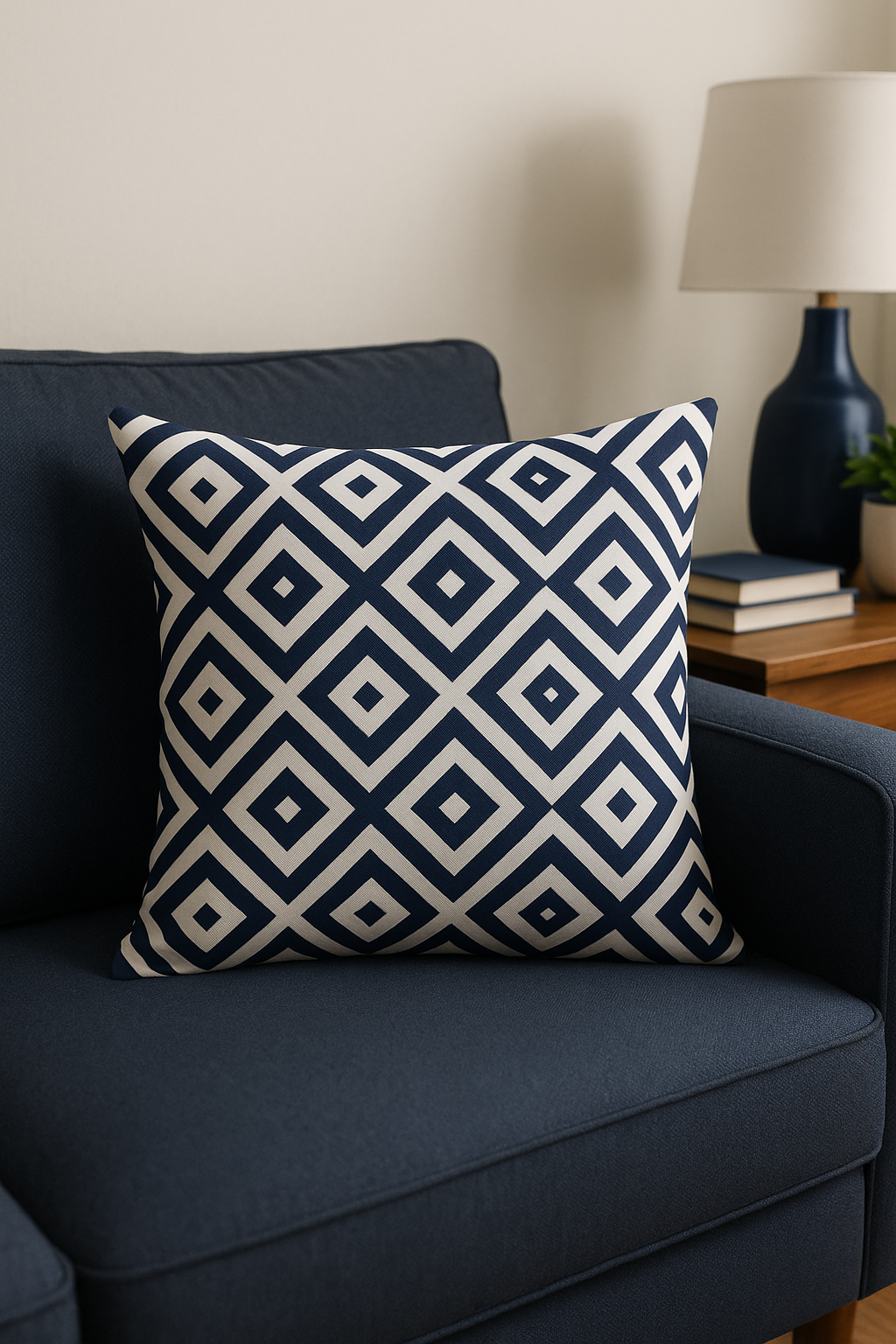 Elegant Navy Blue Geometric Cushion Cover, Design 2 - view 2