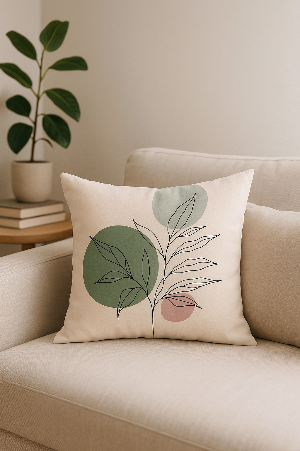 Green Plant Throw Pillow Cover, Chic Botanical Print - view 2