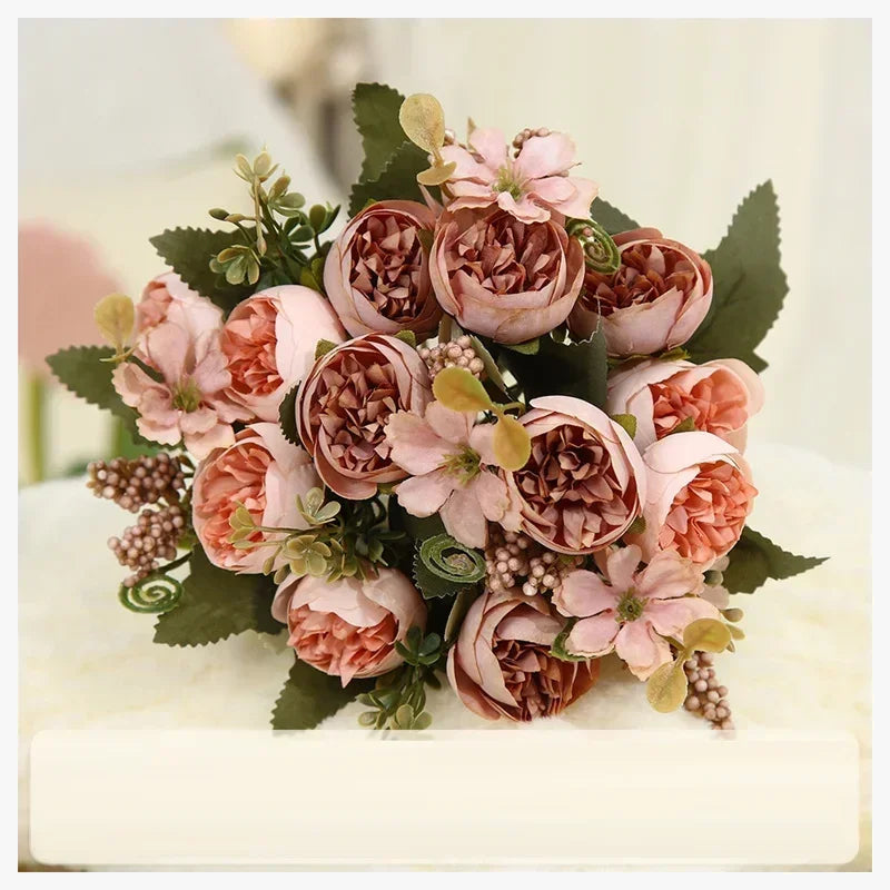 Wedding decoration artificial flowers in silk and green plants - view 2
