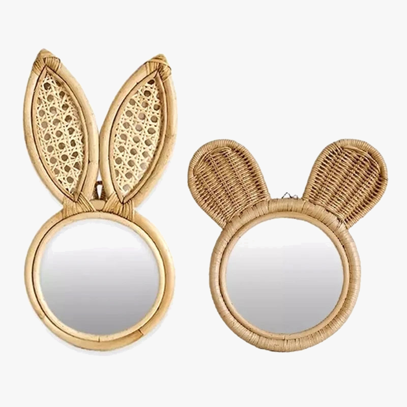 Decoration in rattan artistic mirror rabbit and monkey ears