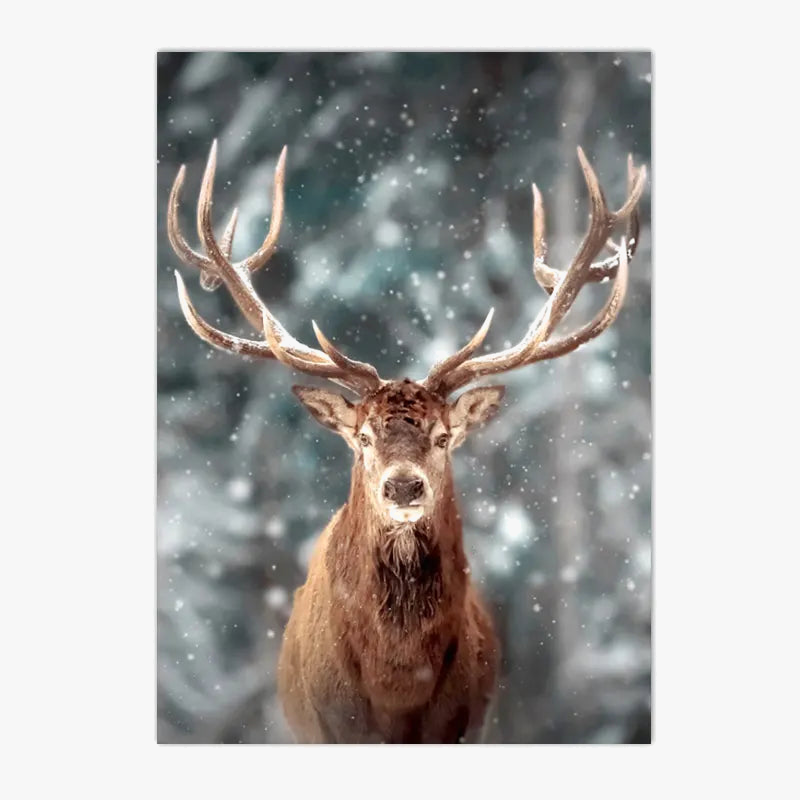 Wall decoration winter forest with owl fox and deer