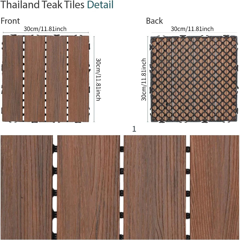 30cm Wood Interlocking Deck Tiles for Patios & Balconies - view 3