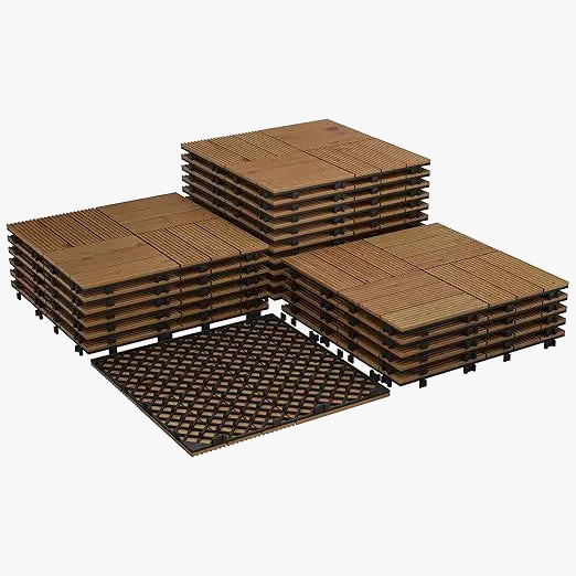Acacia Wood Interlocking Deck Tiles Slip-Resistant
