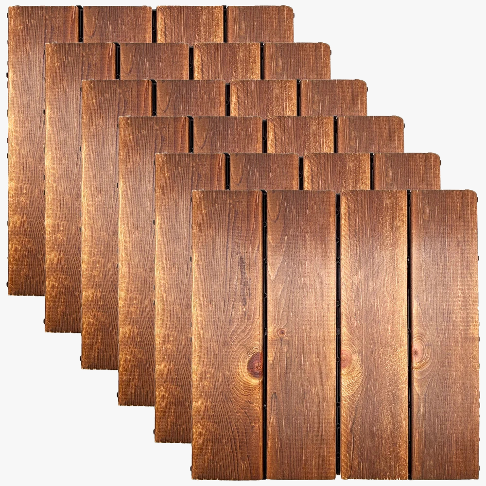 Set of 30 Wood-Look Interlocking Deck Tiles for Terrace