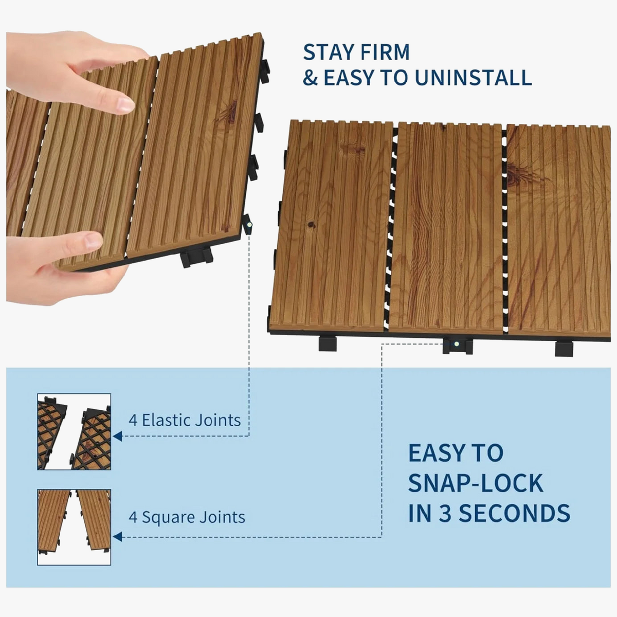 30x30 Acacia Wood Interlocking Deck Tiles Slip-Resistant for Patios & Balconies - view 5
