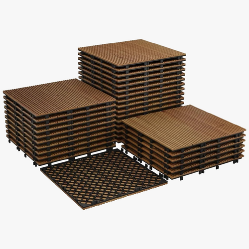 30x30 Acacia Wood Interlocking Deck Tiles Slip-Resistant for Patios & Balconies