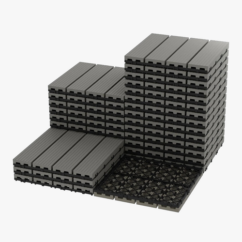 30x30 cm Composite Wood Interlocking Deck Tiles, Grey - view 2