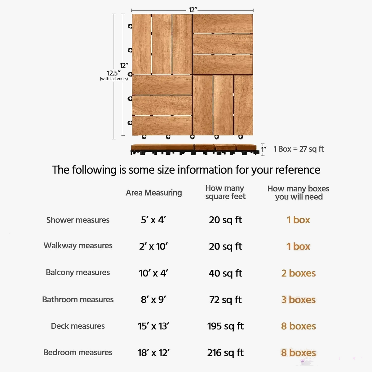 5 cm Acacia Wood Interlocking Deck Tiles Waterproof - view 4