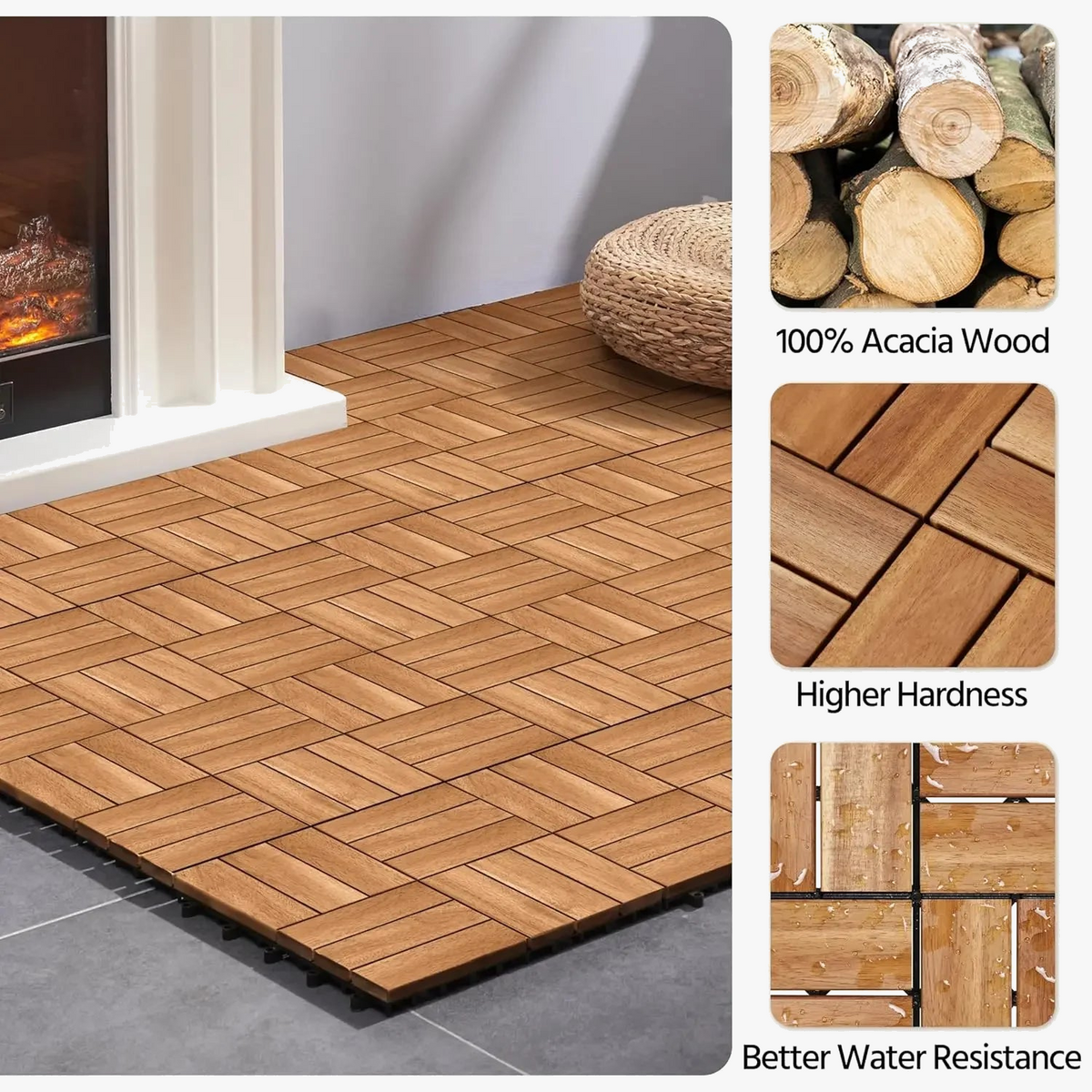 5 cm Acacia Wood Interlocking Deck Tiles Waterproof - view 3