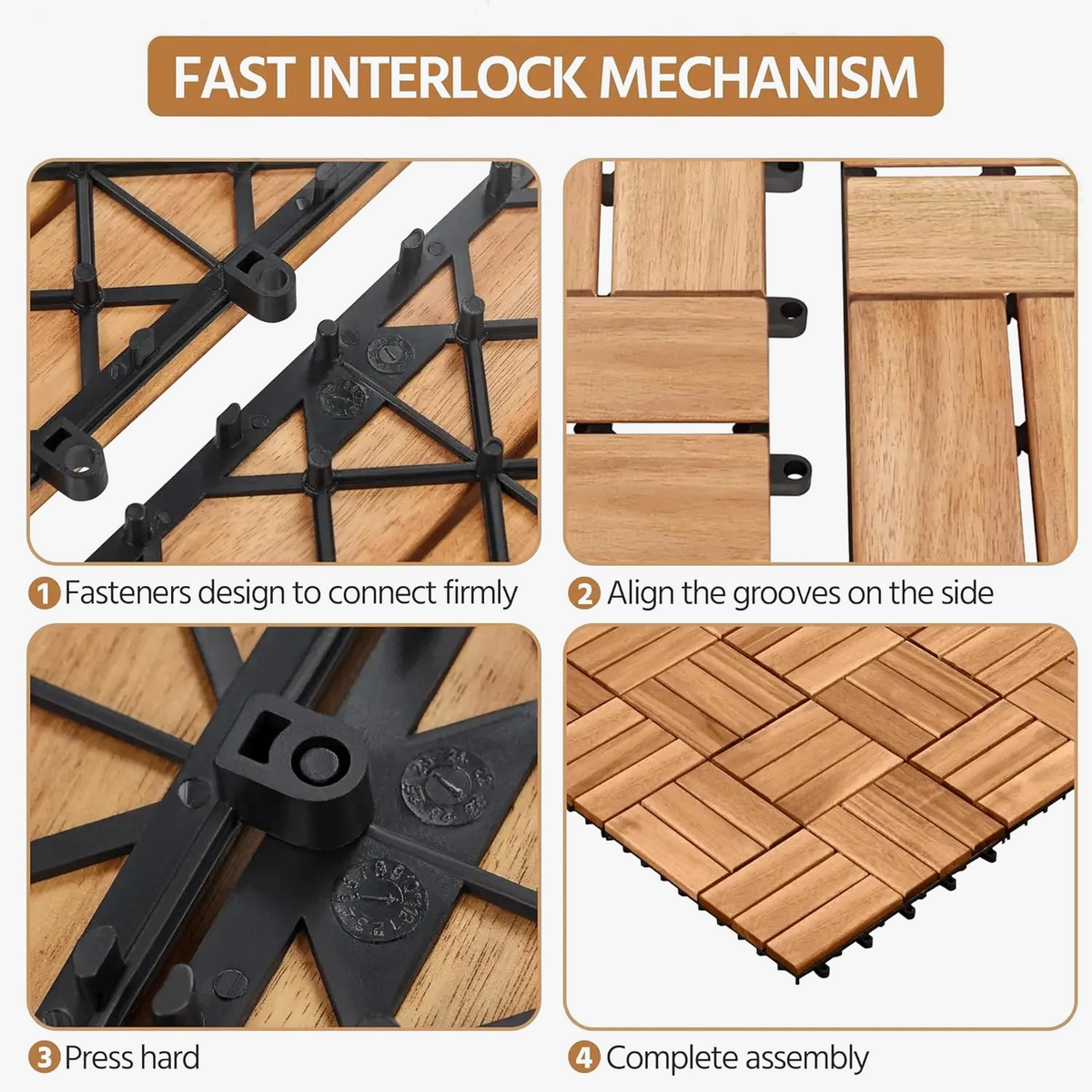 5 cm Acacia Wood Interlocking Deck Tiles Waterproof - view 5
