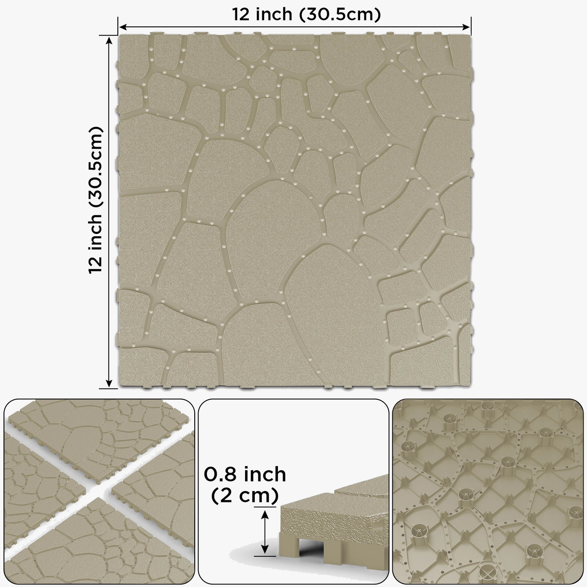 30 cm Stone-Look Interlocking Deck Tiles - view 3