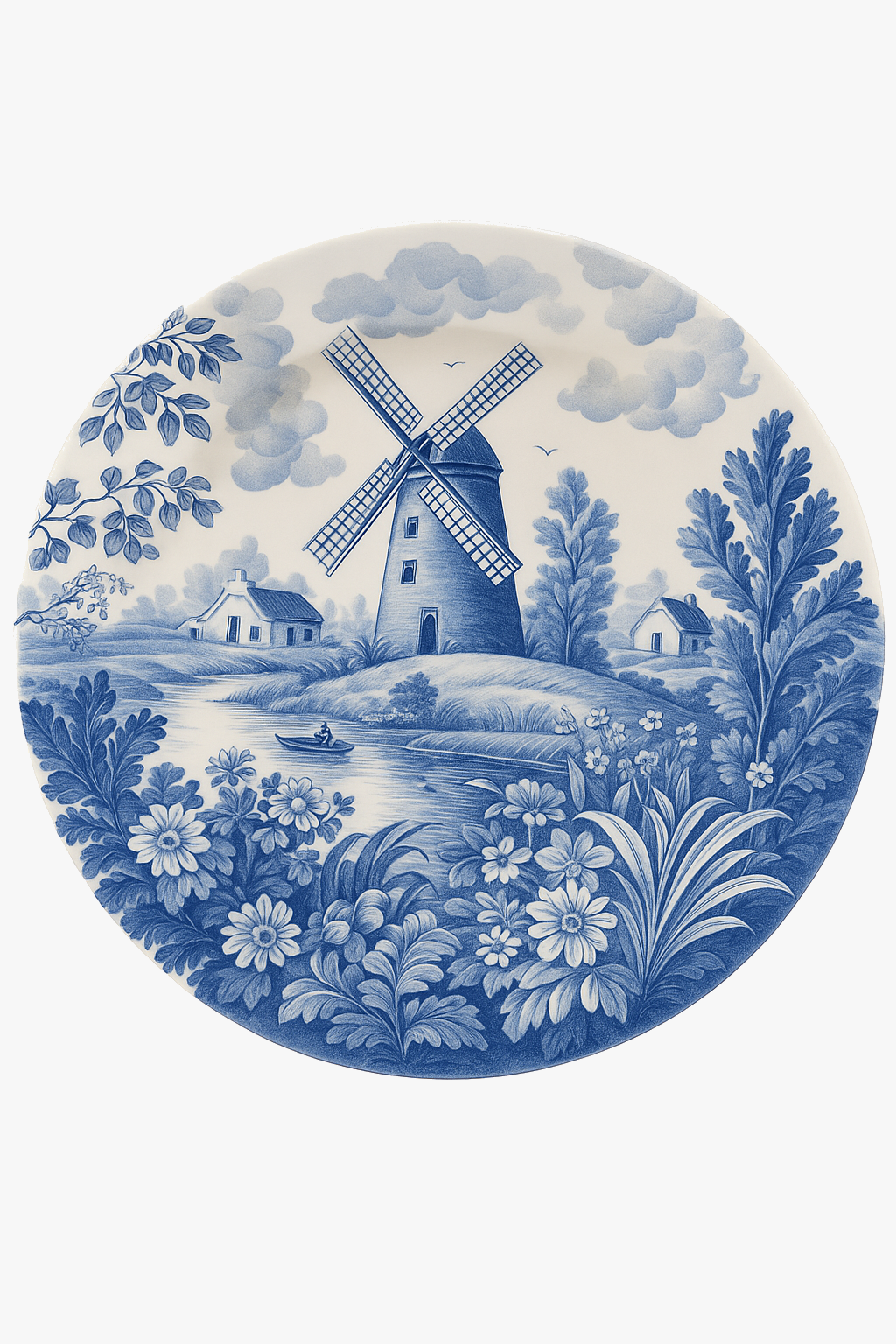 Wall decoration ceramic windmill vintage field scene