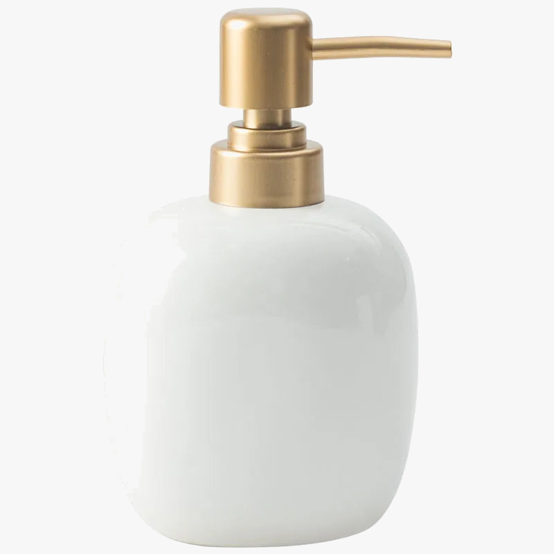 Ceramic soap dispenser with golden pump for bathroom - view 5