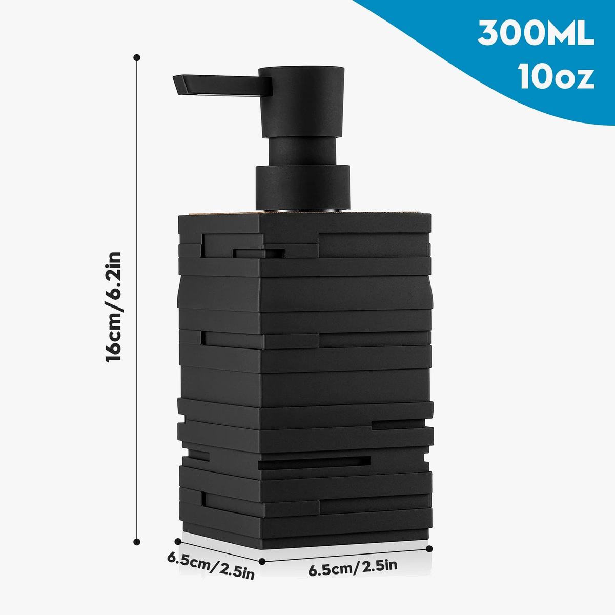Matt black soap dispenser with high capacity teak wood decor - view 4