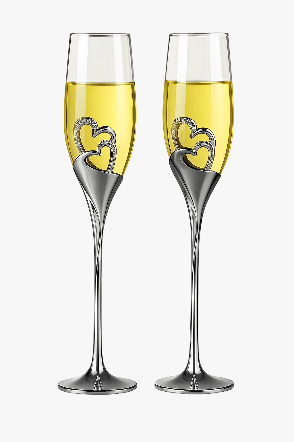 Ensemble 2 flutes champagne mariage coeurs bord cristal