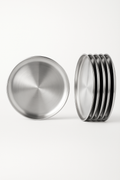 Set of 6 Round Stainless Steel Plates, 23cm, for BBQ