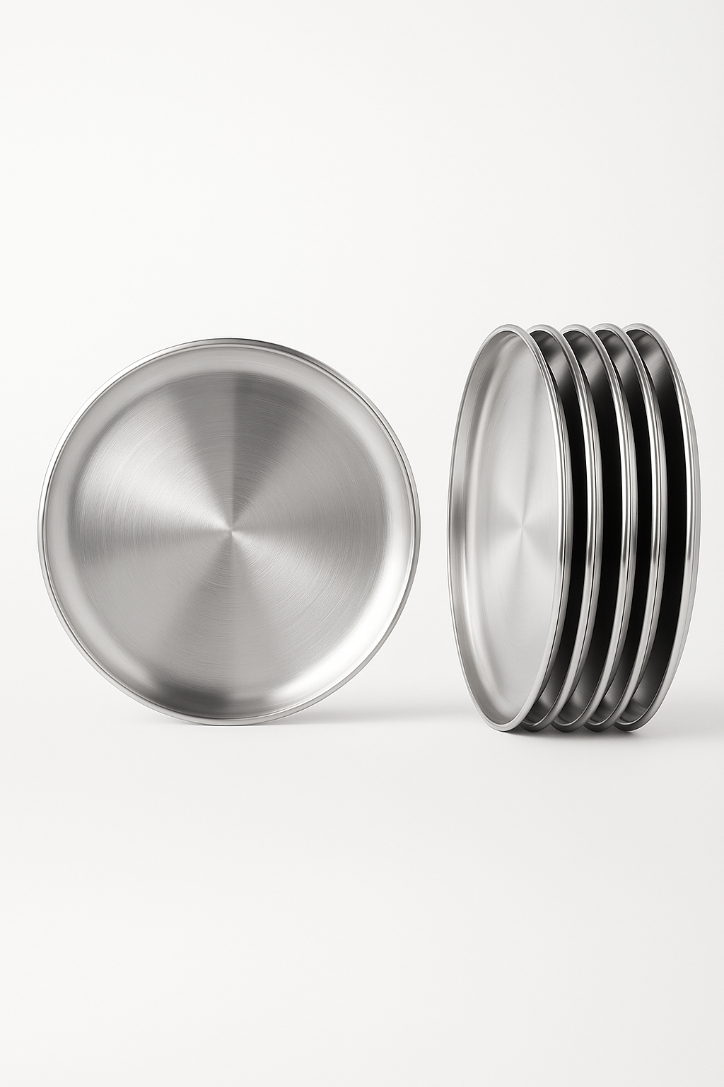Set of 6 Round Stainless Steel Plates, 23cm, for BBQ