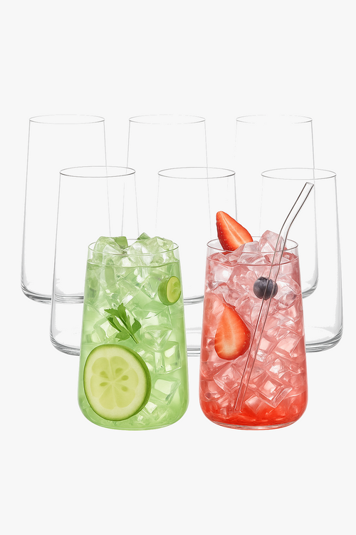 6 highball glasses set with straw 460ml