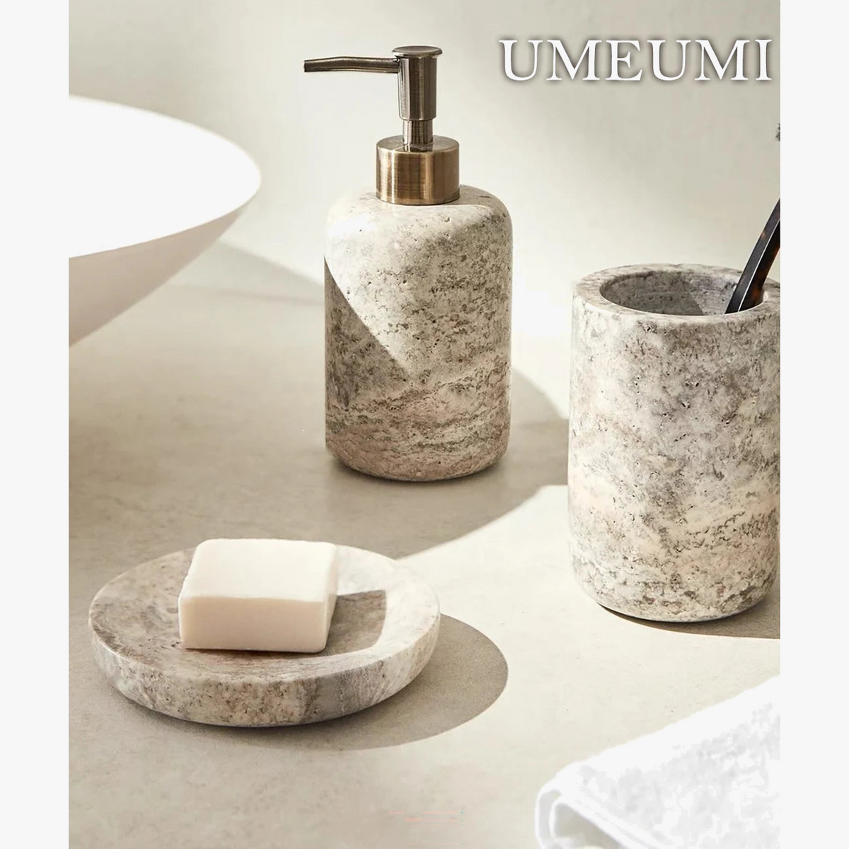Natural marble and travertine bathroom set