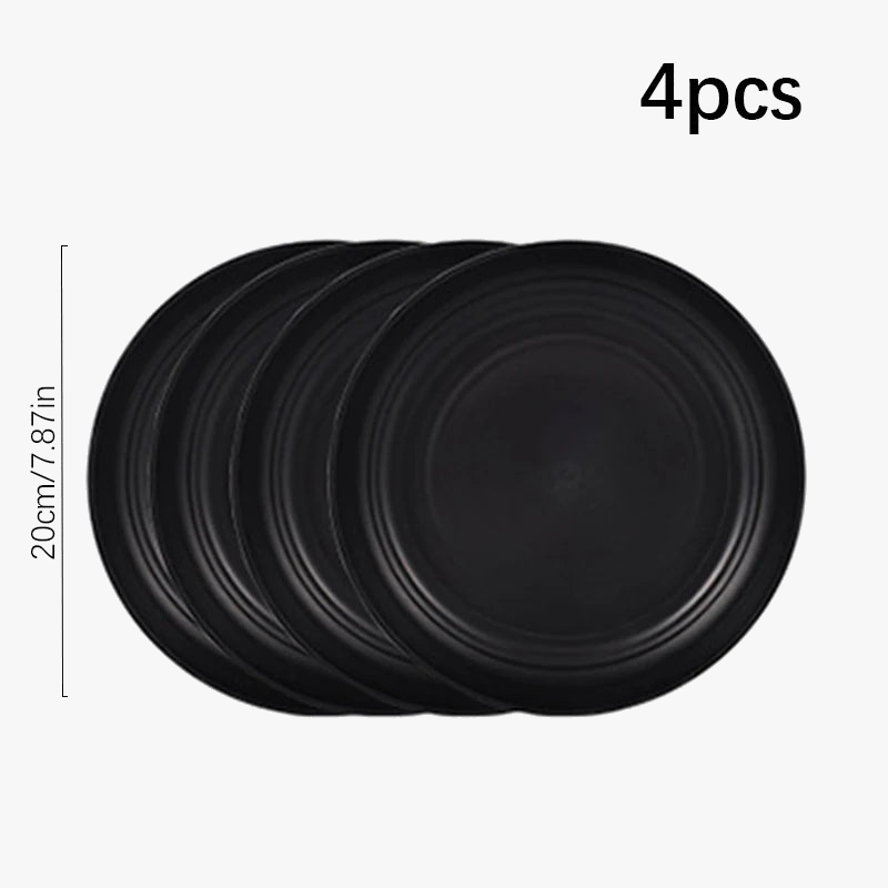 Black PP Camping Dinnerware Set with Plates and Bowls
